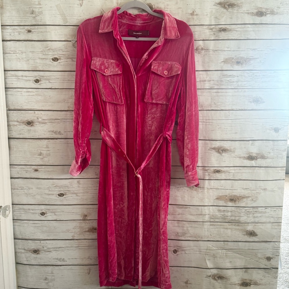 Sies Marjan Fuchsia Pink Rib Belted Midi Dress Size 4 Silk Blend
